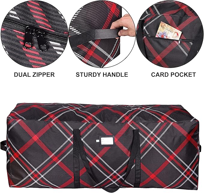 Christmas Heavy Duty Tree Storage Bag | Fits Up to 9 Ft. Tall Disassembled Xmas Tree | 25" X 20" X 65" | Durable 600D Oxford Material | Heavy Duty Holiday Storage Container (Plaid, 9ft)