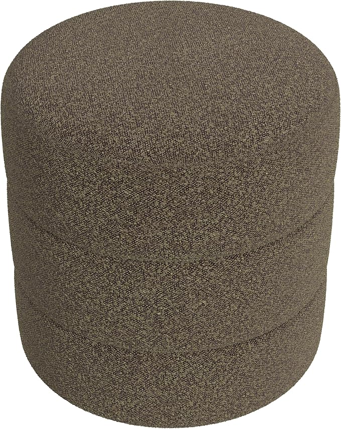 Spatial Order Upholstered Round Ottoman (No Lid, Seat Only) | Spatial Order Home Décor | Foot Rest Pouf – Dark Brown Boucle