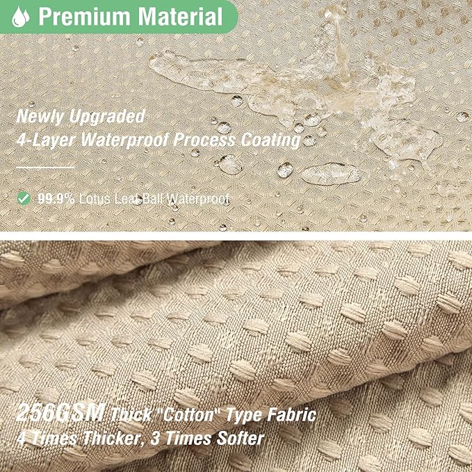 Dynamene 60 inch Stall Shower Curtain - Waffle Weave Heavy Duty Thick Fabric Shower Curtains for Bathroom,Weighted Hotel Spa Luxury Cloth Bath Curtain Set with 10 Plastic Hooks,60x72, Beige/Khaki