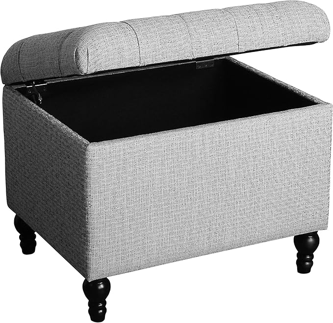 Homepop Home Decor | Upholstered Button Tufted Storage Ottoman | Hinged Lid Ottoman with Storage for Living Room & Bedroom | Decorative Home Furniture (Pewter Gray)