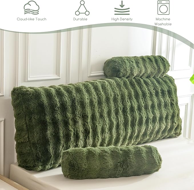 HIGOGOGO Headboard Pillow King,Ultra-Soft Wedge Pillow with 2 Cylindrical Neck Pillows,Memory Foam Filling,Back Support Pillows for Bed Sitting Up, Reading & Working, Removable Cover, 76"x19.7"
