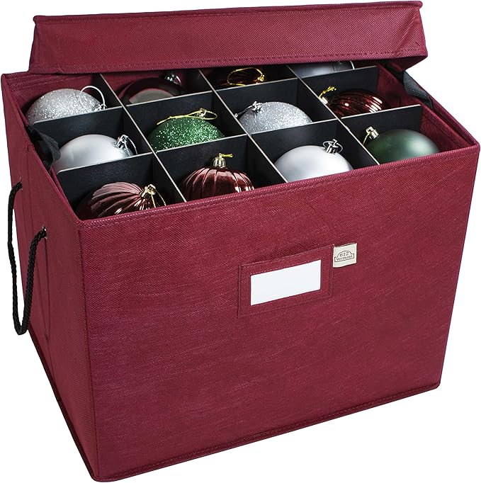612 Vermont Christmas Ornament Storage Box with Adjustable Acid-Free Dividers, 3 Removable Trays with Handles, 17 Inch x 13 Inch x 13 Inch, Holds 36-4 Inch Ornaments