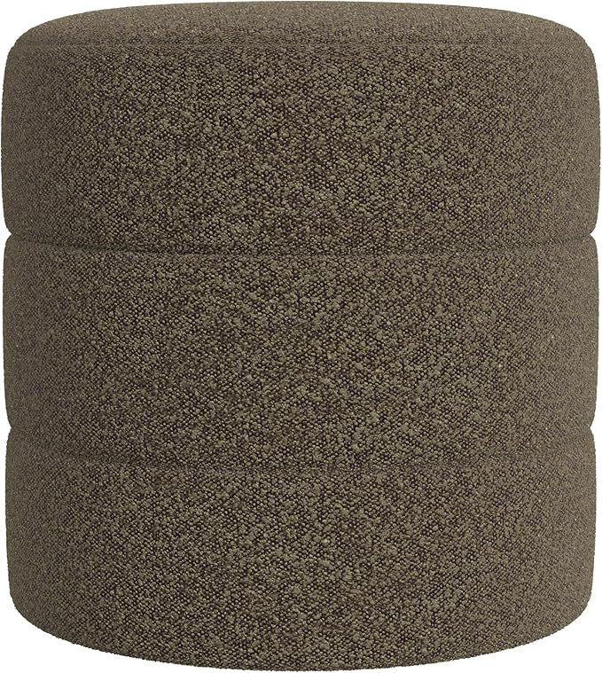 Spatial Order Upholstered Round Ottoman (No Lid, Seat Only) | Spatial Order Home Décor | Foot Rest Pouf – Dark Brown Boucle