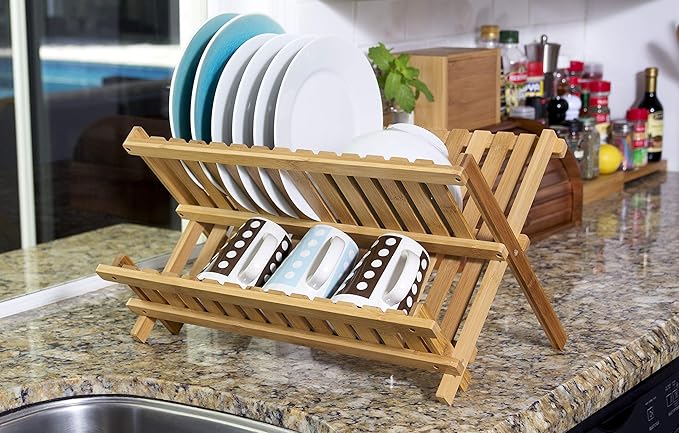 Lipper International 8813 Bamboo Wood Folding Dishrack, 17-3/4" x 13" x 9-3/4"