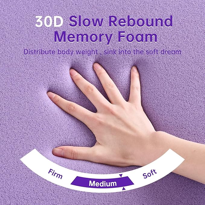 MUXHOMO 3-Inch King Mattress Topper, 7-Zone Egg Crate Memory Foam for Back Pain Relief, Cooling Gel-Infused Lavender Bed Pad, CertiPUR-US & Oeko-TEX Certified