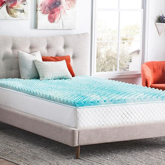 Linenspa 3 Inch Gel Memory Foam Mattress Topper – Egg Crate Style, Reversible for two feels – Promotes Airflow & Relieves Pressure Points – King