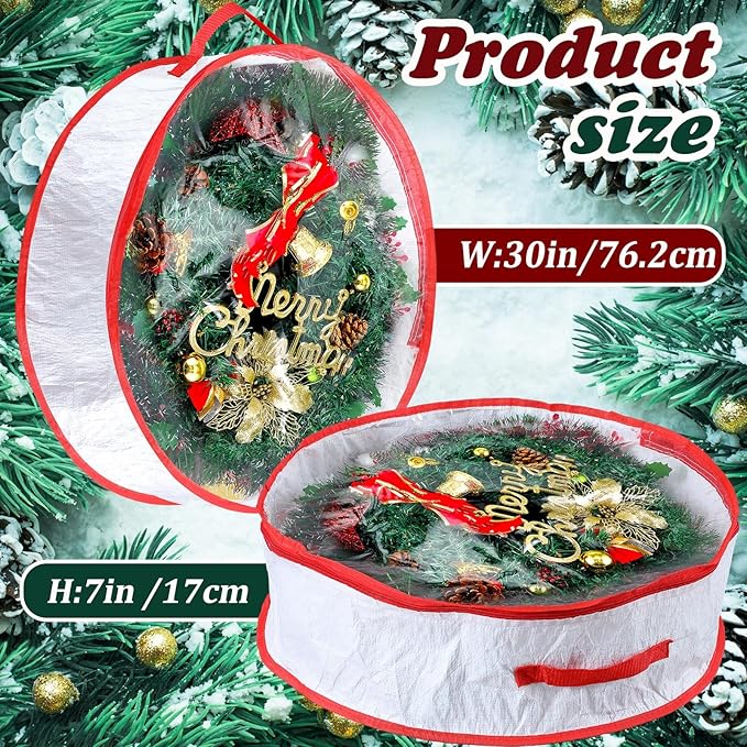 Dunzy 8 Pieces Wreath Container Christmas Wreath Storage Bag Garland Tear Resistant Fabric Round Boxes with Clear Window for Storage for Xmas Holiday Ornament(30×30×7.8 Inch,White)