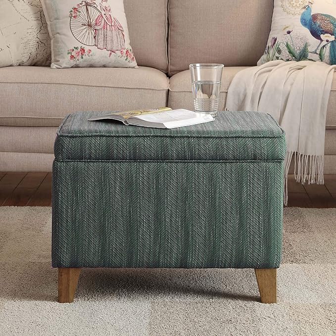 Homepop Home Decor | Medium Square Storage Ottoman with Hinged Lid | Ottoman with Storage for Living Room & Bedroom, Teal
