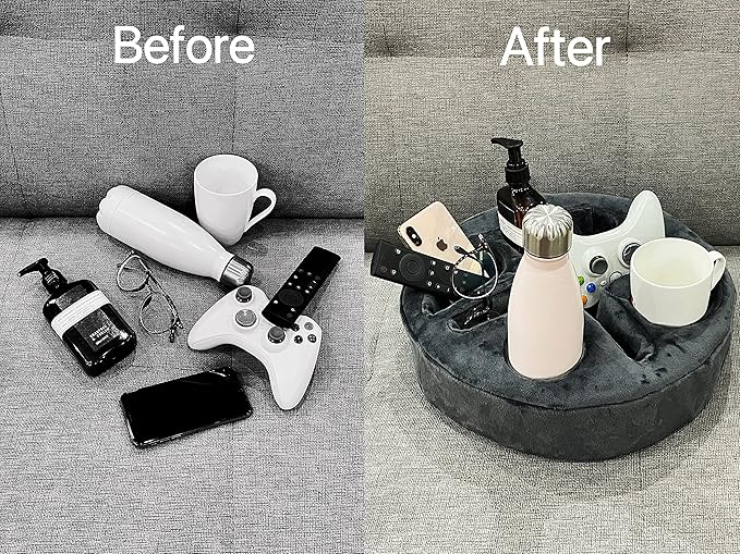 Xchouxer Couch and Bed Cup Holder Pillow, Sofa Organizer Caddy for Drinks, Remotes, Phones, Snacks (Gray)
