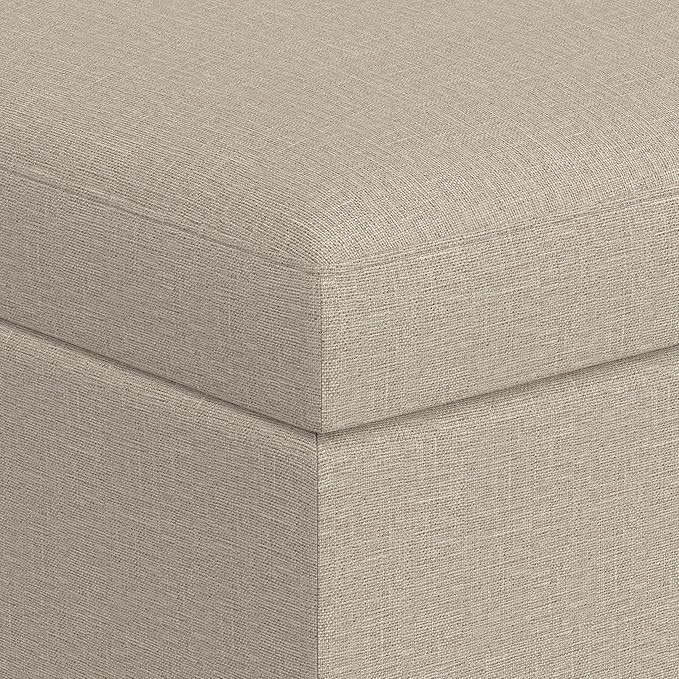 SIMPLIHOME Owen Coffee Table Storage Ottoman - 34" Wide x 19" High Upholstered Linen Look Fabric Rectangular Lift-Top Ottoman in Natural, Mid-Century Modern Bench for Living Room with Tapered Legs