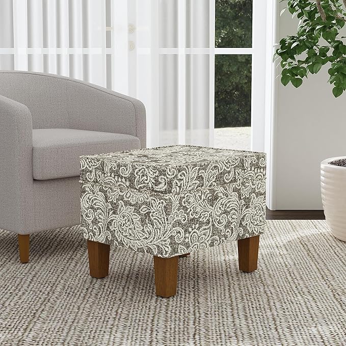 Homepop Home Decor |K7646-A880| Upholstered Modern Rectangular Storage Ottoman | Hinged Lid Ottoman with Storage for Living Room & Bedroom, Brown Jacobean Print