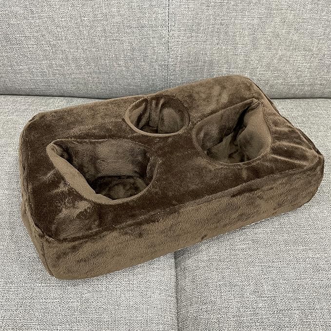 Couch Cup Holder Pillow, Couch Drinks Remotes Holder for Center of Couch, for Sofa, Bed, RV, Car (Brown)
