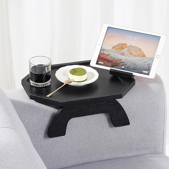 BLUEWEST Octagonal Sofa Tray Table, 12 x 9 x 5 inches, Black (ST01)