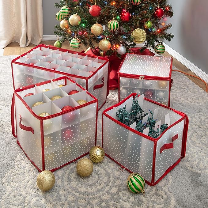 Simplify Holiday Light Organizer Box | Holds 500 Lights | Christmas Storage | Tree String Lights | 5 Divider Reels | Collapsible | Ultra Zip | Red
