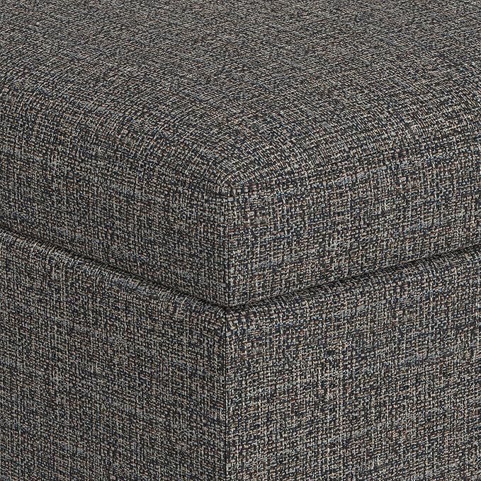 SIMPLIHOME Owen Coffee Table Storage Ottoman - 34" Wide x 19" High Upholstered Tweed Look Fabric Rectangular Lift-Top Ottoman in Ebony, Mid-Century Modern Bench for Living Room with Tapered Legs