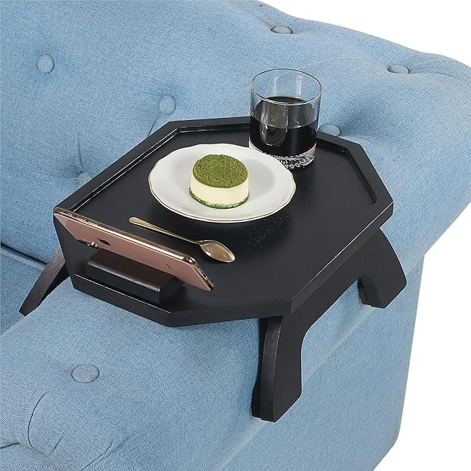 BLUEWEST Octagonal Sofa Tray Table, 12 x 9 x 5 inches, Black (ST01)