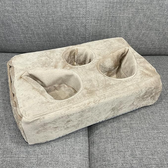 Couch Cup Holder Pillow, Couch Drinks Remotes Holder for Center of Couch, for Sofa, Bed, RV, Car (Beige)
