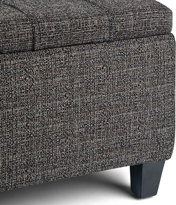 SIMPLIHOME Harrison Coffee Table Storage Ottoman - 36 inch Wide Upholstered Tweed Look Fabric Square Lift-Top Ottoman in Ebony, Transitional Ottoman for Living Room with Hidden Storage