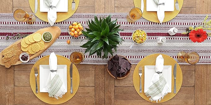 DII Farmhouse Braided Stripe Table Runner Collection, 15x72 (15x77, Fringe Included), Wine