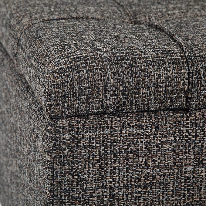 SIMPLIHOME Harrison Coffee Table Storage Ottoman - 36 inch Wide Upholstered Tweed Look Fabric Square Lift-Top Ottoman in Ebony, Transitional Ottoman for Living Room with Hidden Storage