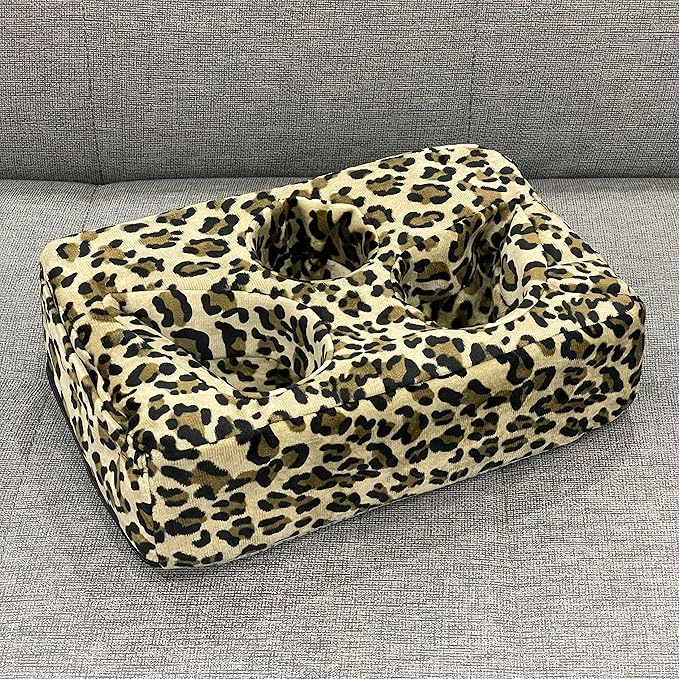 Couch Cup Holder Pillow, Couch Drinks Remotes Holder for Center of Couch, for Sofa, Bed, RV, Car (Leopard)